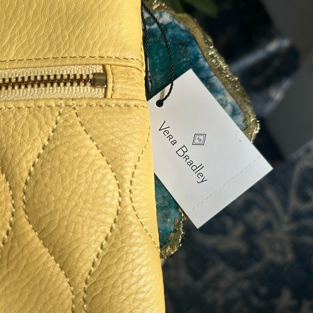 Vera Bradley MIA Yellow Leather Quilted Wristlet - Picture 4 of 11
